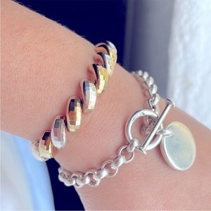 Silpada 925 Sterling,  Rolo Chain Toggle Bracelet w/Circular Tag-7.75"